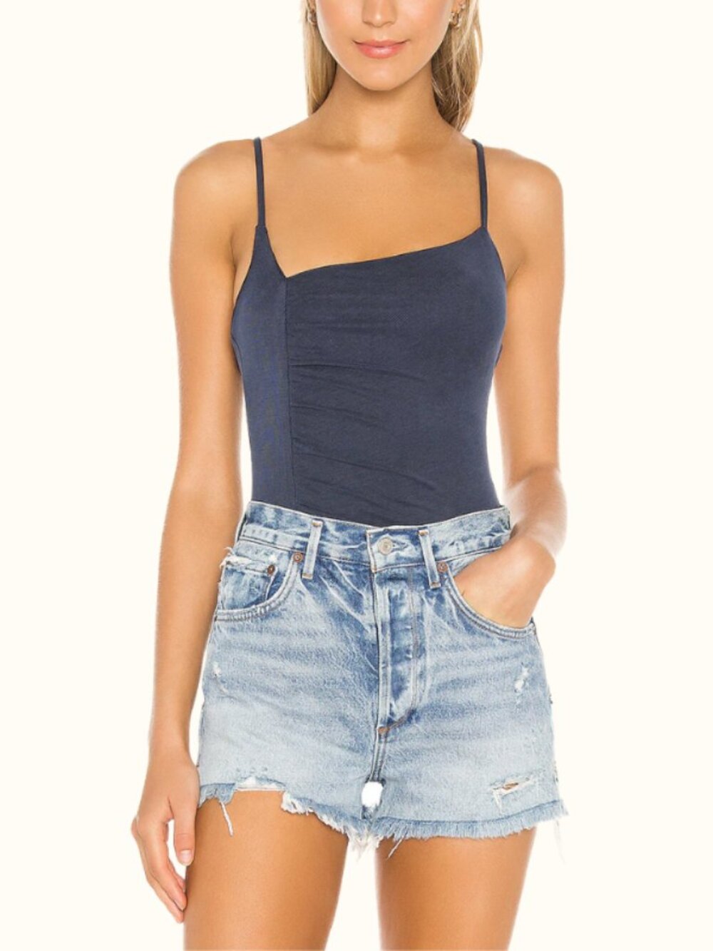 House of Harlow Navy Ribbed Bodysuit